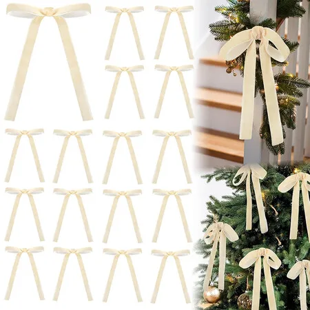24 Pcs Velvet Bows Christmas Tree Ornaments Vintage Velvet Ribbon Bows ...