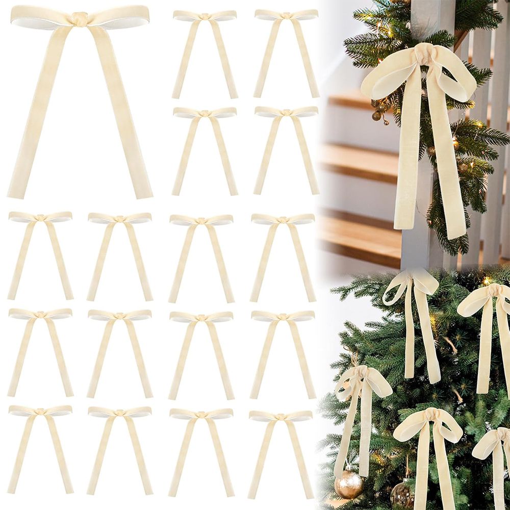24 Pcs Velvet Bows Christmas Tree Ornaments Vintage Velvet Ribbon Bows ...