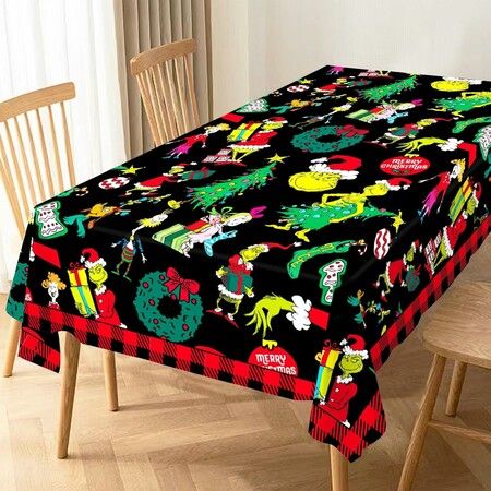 140×220CM Christmas Tablecloth Merry Xmas Winter Holiday Party Decoration Rectangular Kitchen Dining Room Home Decor