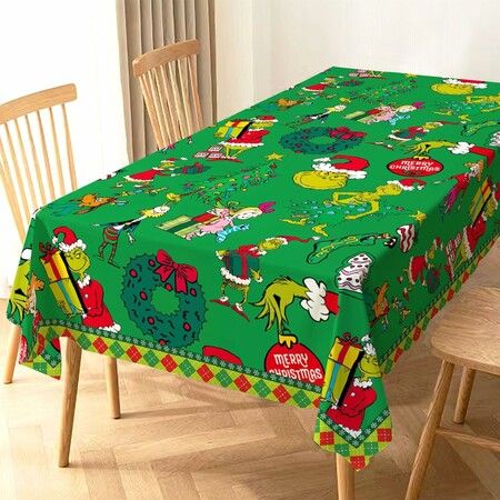 140×220CM Christmas Tablecloth Merry Xmas Winter Holiday Party Decoration Rectangular Kitchen Dining Room Home Decor