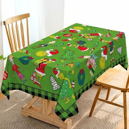 140×220CM Christmas Tablecloth Merry Xmas Winter Holiday Party Decoration Rectangular Kitchen Dining Room Home Decor