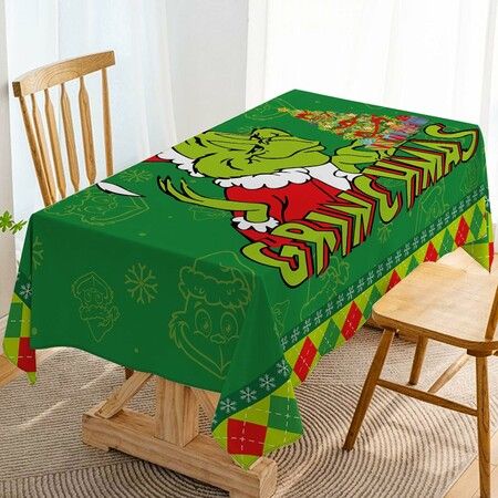140×220CM Christmas Tablecloth Merry Xmas Winter Holiday Party Decoration Rectangular Kitchen Dining Room Home Decor