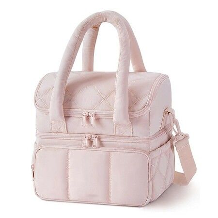 Lunch Bag for Women,Double Deck Insulated Lunch Box Quilted Puffer Lunch Tote,Leakproof,Durable Reusable Large Lunch Cooler For Work Picnic Travel Meal