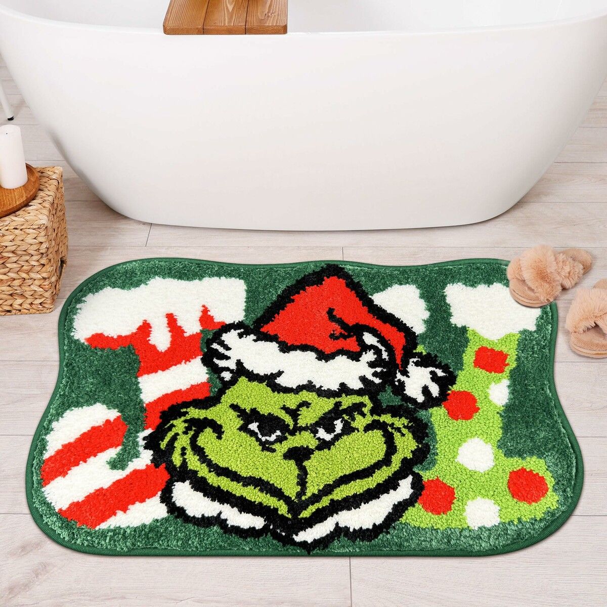 Christmas Bathroom Rugs, Green Christmas Rug for Bathroom Decor, Xmas Bath Mat, Soft Non Slip Washable Bath Rug(80X120 CM)