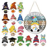 Interchangeable Wooden Gnome Decor Holiday Seasonal Gnome Decorations with Magnet Pieces and Detachable Hats Changeable Welcome Sign for Home