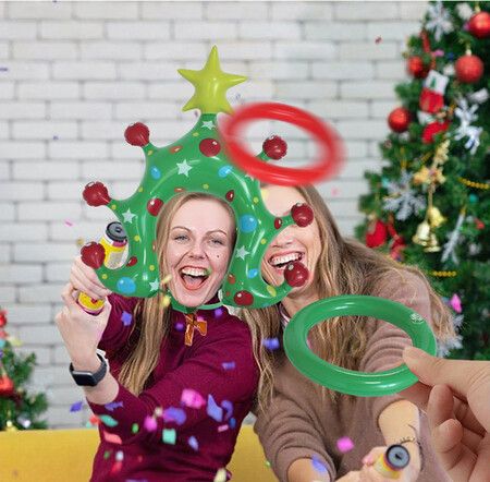 PVC Inflatable Christmas Tree Headband Ring Toss Game Hats 4Rings  Holiday Party Supply Decor Birthday Gift