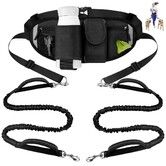 Hands Free Dog Leash for 2 Dogs with Dual Heavy-Duty Traffic Handle,Retractable Dog Walking Belt Adjustable Dog Running Waist Belt with Pouch