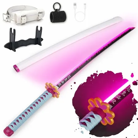 Light Up Sword,101cm 40 Inches Rechargeable Plastic Replica with Belt & Stand,Sword with Original Texture Mitsuri