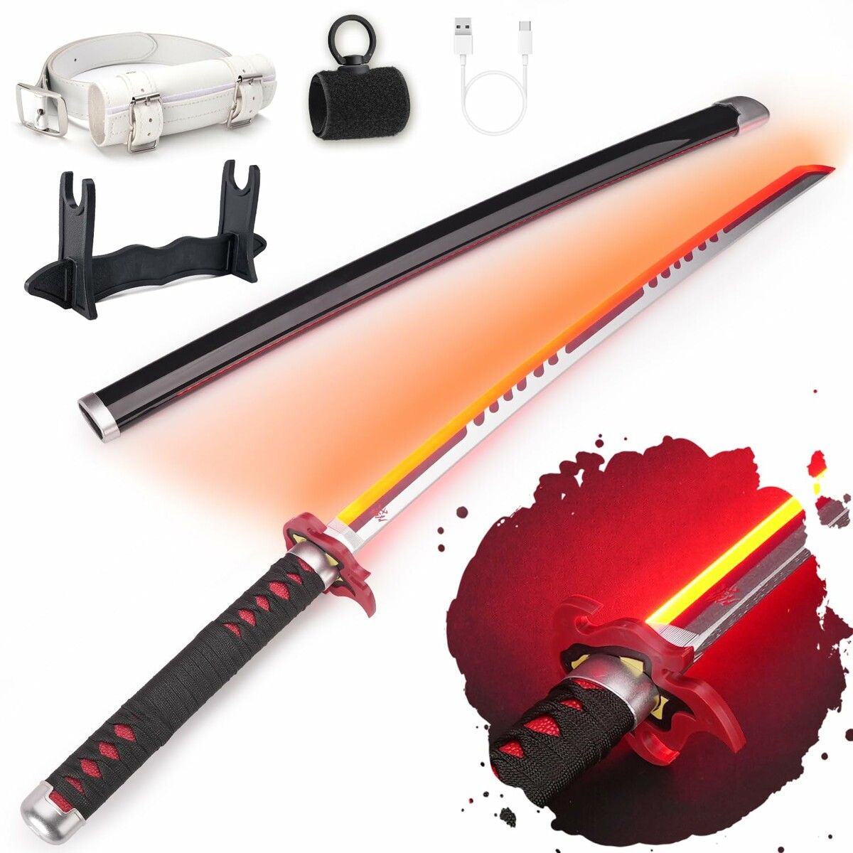 Light Up Sword,101cm 40 Inches Rechargeable Plastic Replica with Belt & Stand,Sword with Original Texture Firegod