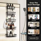 Over The Door Pantry Organiser Hanging Spice Storage Rack Shower Caddy Shelves Holder Kitchen Bathroom Adjustable Basket Metal Shelving Hooks 5 Tiers