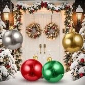 4p 40*68cm PVC Inflatable Christmas  Ball Ornament  Xmas Blow up Ornaments Holiday Blow Ball Yard Outdoor Lawn Porch Decorations Birthday Gift