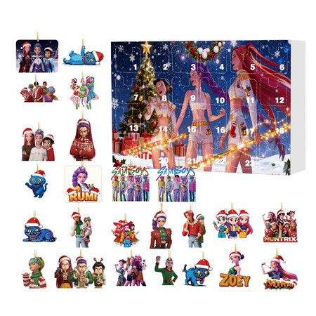 KPOP Demon Hunters Christmas Countdown Advent Calendar 2D Flat Pendant 24 Day Hanging Ornaments For Chrisimas Gift Decoration
