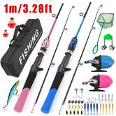 2 Pcs Fishing Pole Set with Full Starter Kits Portable Telescopic Fishing Rod and Spincast Reel with a Fishing Net for Boys Girls and Youth