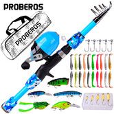 Portable Telescopic Fishing Rod and Reel Combo Kit, Fishing Reel Casting Rods with Lures Lines Tackle Box and Bag for Boys Girls(Blue)
