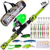 Portable Telescopic Fishing Rod and Reel Combo Kit, Fishing Reel Casting Rods with Lures Lines Tackle Box and Bag for Boys Girls(Green)