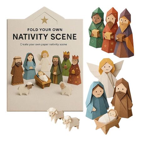 DIY Paper Nativity Scene Craft Kit, Christmas Nativity Scene Origami for Beginners, Holiday Paper Decoration and Gift for Craft Lovers