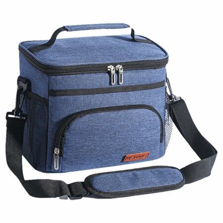 Unisex Insulated Lunch Bag,Cooler Tote,Reusable Lunch Box Organizer for Office,Picnic,Hiking,Beach,Leakproof with Adjustable Strap Color Blue