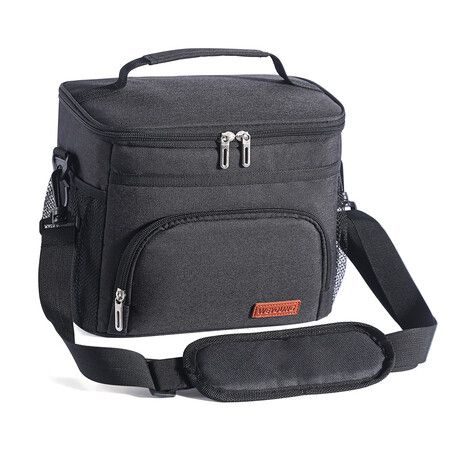 Unisex Insulated Lunch Bag,Cooler Tote,Reusable Lunch Box Organizer for Office,Picnic,Hiking,Beach,Leakproof with Adjustable Strap Color Black