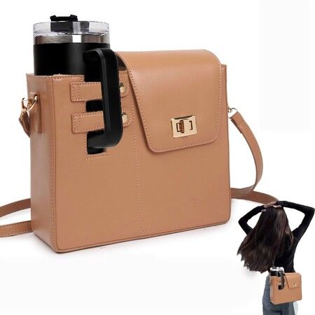Portable Outdoor Water Cup Storage Crossbody Bag with Water Bottle Holder,Water Bottle Crossbody Bag,Purse For Women Color Brown