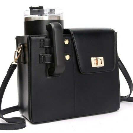 Portable Outdoor Water Cup Storage Crossbody Bag with Water Bottle Holder,Water Bottle Crossbody Bag,Purse For Women Color Black