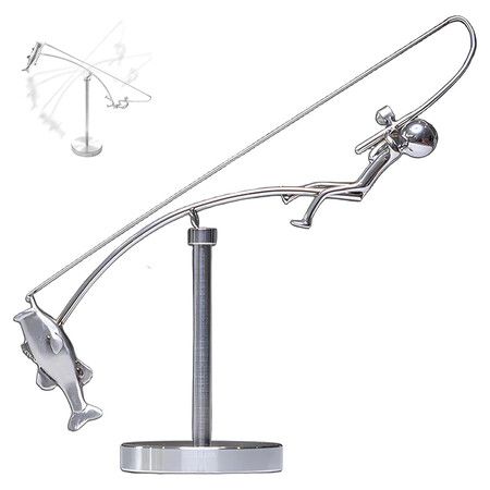 Kinetic Fishing Sculpture, Balance Art for Your Space, Fisherman Balancing Sculpture, Home Office Decor, Gifts for Fishing Lovers