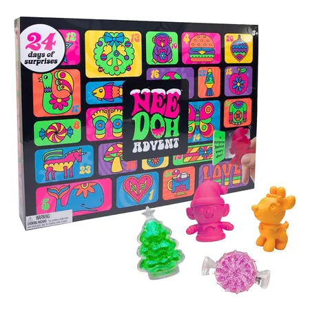 Nee-Doh Advent Calendar, 24 Days of Sensory Surprises, Squishy Toys with Fun Shapes and Textures, Ages 3 and Up, Color May Vary