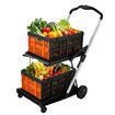 Folding Hand Truck Dolly Luggage Utility Cart Shopping Trolley Collapsible Foldable 2 Baskets Moving Grocery Office Gym Tennis Ball Camping 4 Wheels