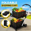 Folding Trolley Hand Truck Dolly Luggage Shopping Utility Cart Collapsible Foldable 2 Baskets for Office Moving Grocery Tennis Ball Camping 4 Wheels