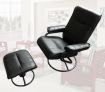 Comfortable PU Leather Recliner Chair with Footstool Ottoman & Powder-Coated Base - Black