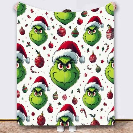 Grinch Throw Blanket 100*130cm,Grinch Christmas Couch Blanket Flannel Bedding Grinch Theme Christmas Decorations