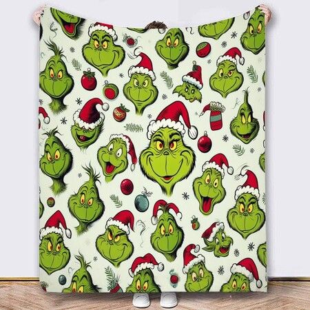 Grinch Throw Blanket 100*130cm,Grinch Christmas Couch Blanket Flannel Bedding Grinch Theme Christmas Decorations
