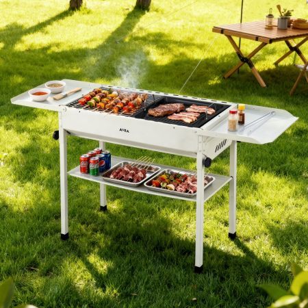 Grillz Portable BBQ Grill w/ Stainless Steel Racks & Pans for Outdoor