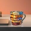 Painted Book Mug, Novelty 3d Painted Books Coffee Mug, Unique Colorful Resin Books Stack Coffee Cup, Collection Gifts For Readers