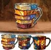 Painted Book Mug, Novelty 3d Painted Books Coffee Mug, Unique Colorful Resin Books Stack Coffee Cup, Collection Gifts For Readers