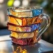 Painted Book Mug, Novelty 3d Painted Books Coffee Mug, Unique Colorful Resin Books Stack Coffee Cup, Collection Gifts For Readers