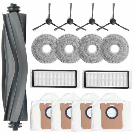Replacement Parts for Dreame L20 Ultra / L30 Ultra Robot Vacuum Cleaner, 1 Main Brush, 4 Dust Bags, 4 Mop Pads, 2 HEPA Filters, 4 Side Brushes