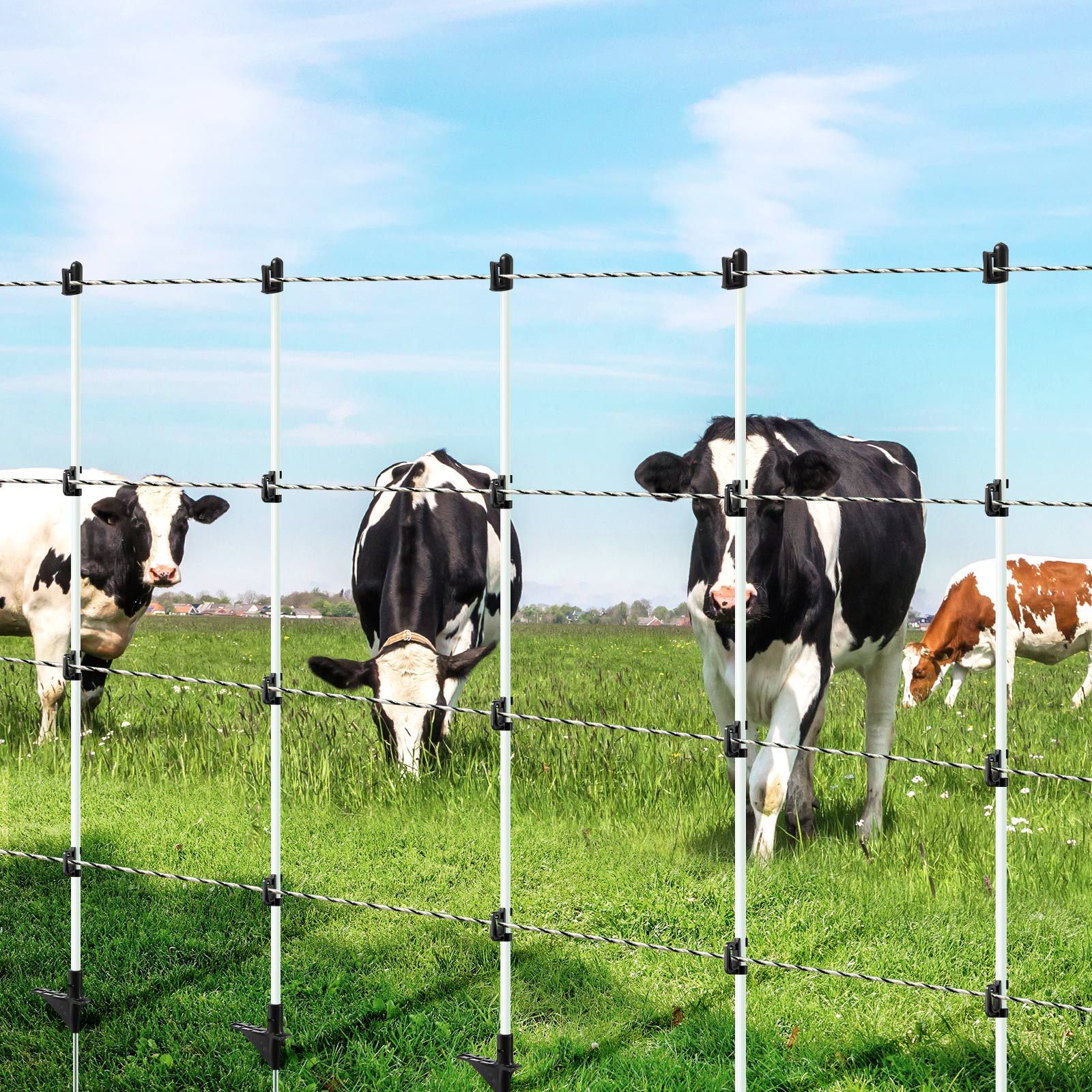 Electric Fence Post 20pcs Tread Step In Wire Temporary Fencing Garden Farm Livestock Cattle Sheep Insulators Poles Pigtail Fibreglass Adjustable Graze