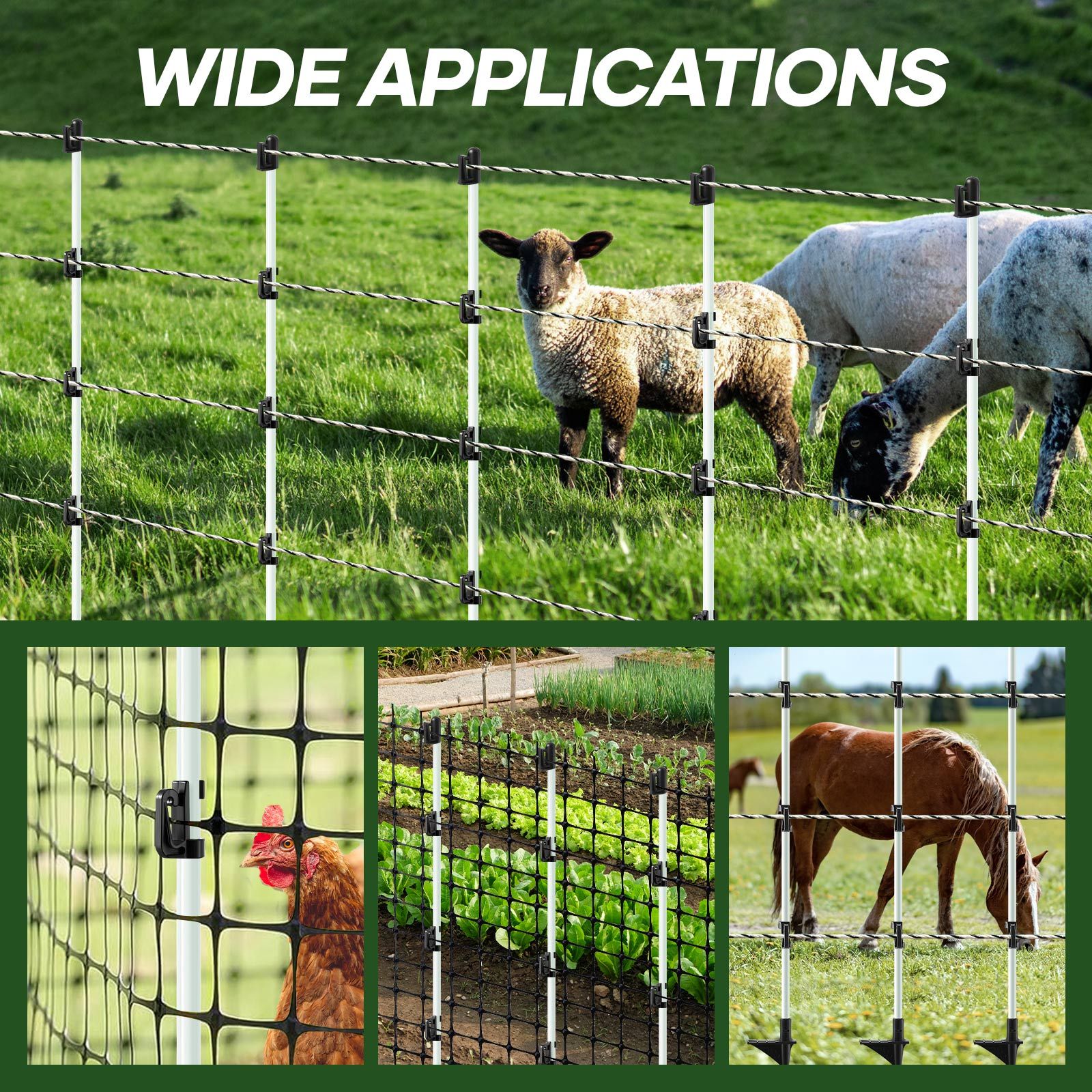 Electric Fence Post 20pcs Tread Step In Wire Temporary Fencing Garden Farm Livestock Cattle Sheep Insulators Poles Pigtail Fibreglass Adjustable Graze