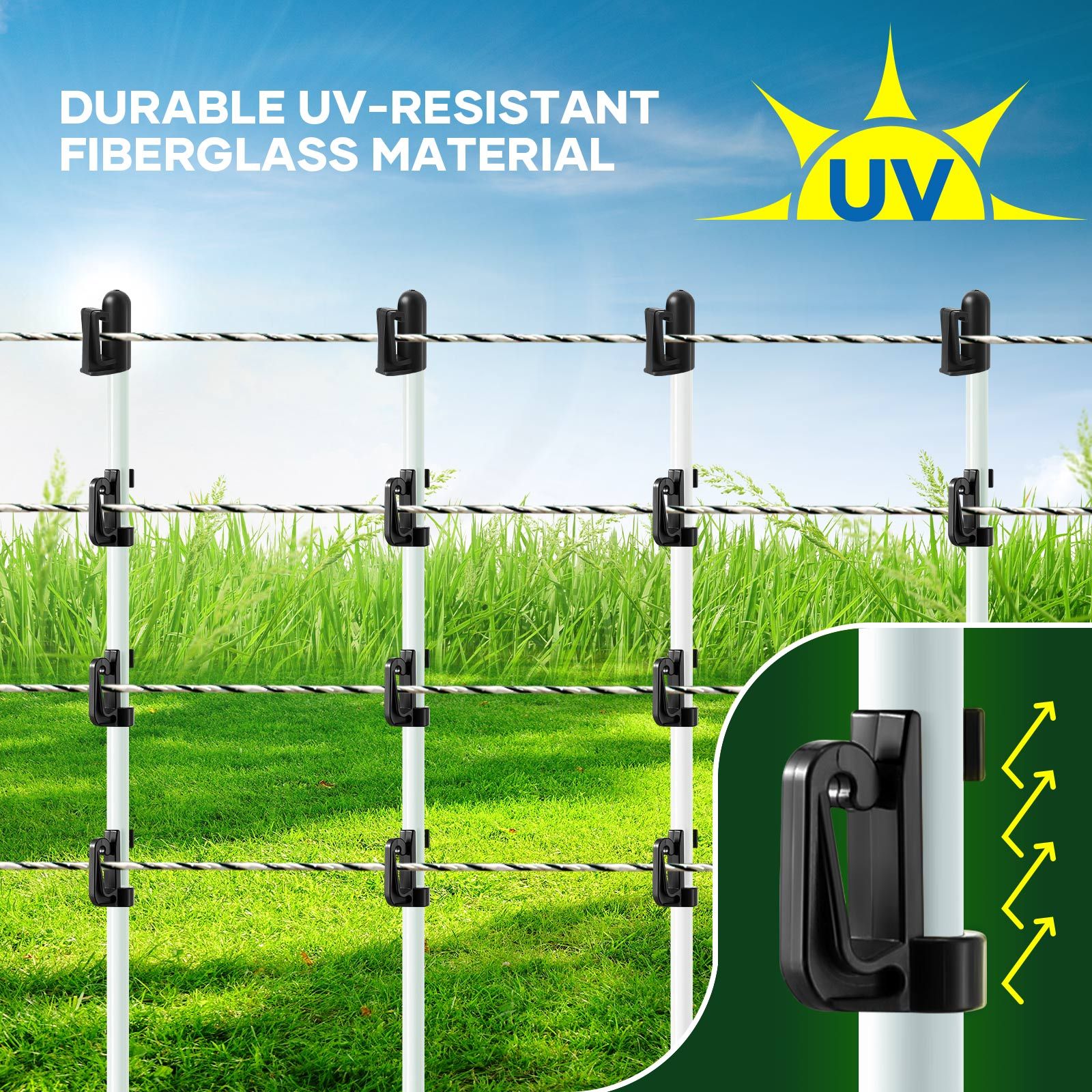 Electric Fence Post 20pcs Tread Step In Wire Temporary Fencing Garden Farm Livestock Cattle Sheep Insulators Poles Pigtail Fibreglass Adjustable Graze