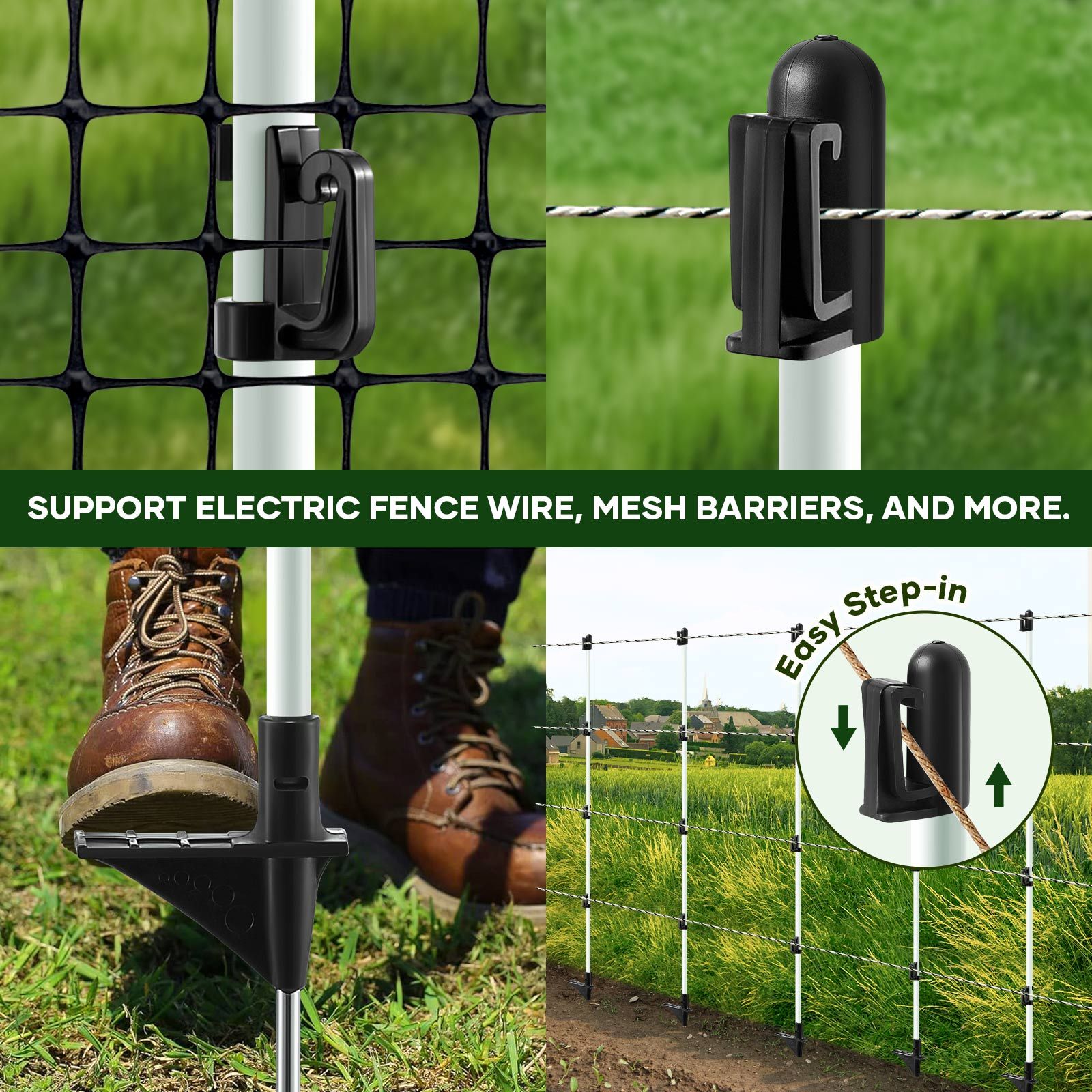 Electric Fence Post 20pcs Tread Step In Wire Temporary Fencing Garden Farm Livestock Cattle Sheep Insulators Poles Pigtail Fibreglass Adjustable Graze