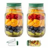Salad Jar with Side Opening,Salad Pod Mason Jar Container with Leakproof Dressing Cup Dishwasher Safe Canisters 2 Pack