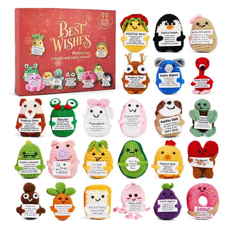 24 Days 2D Acrylic Positive Animals Christmas Countdown Calendar, Handmade Emotional Support Pendant with Positive Card for Birthday Christmas Gifts