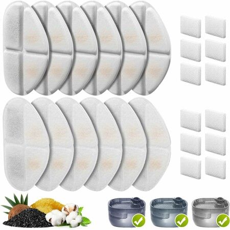 12 Pack Filters and Sponges for 7L/1.8Gal Dog Water Bowl Dispenser Cat Water Fountain Filter, 4-Layer Filtration Pet Fountain Filters Replacement
