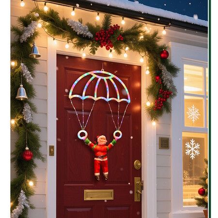 Christmas Decorations Lights Outdoor USB Power Parachute Lights 8 Modes Waterproof Hanging   Santa Claus Indoor Eave Roof Holiday Gift COLORFUL