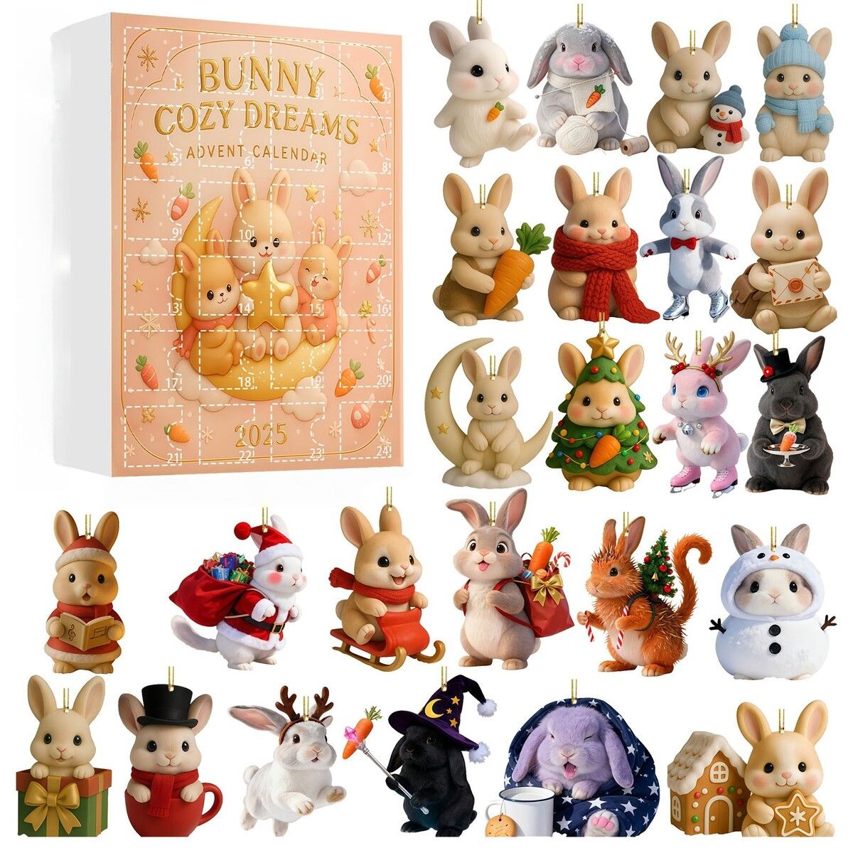 Bunny Rabbit Christmas Advent Calendars,24 Days Christmas Countdown ...