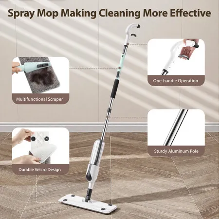 Floor Mop Cleaner Spray Wet and Dry Magic Hard Wood Tile Dust Cleaning 360 Degree Swivel Flat Head Microfiber Pads Scraper Household Kitchen Bathroom