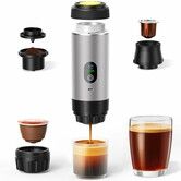 Portable Battery Espresso Coffee Maker for Travel,20 Bar Mini Car Espresso Machines,3-in-1 Self-Heating Electric Espresso Maker,Silver