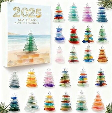 Sea Glass OceanAdvent Calendar 24DAYS Christmas TREE Collectable Advent Calendar  Blind Box 2D Flat Acrylic Ornament  Countdown Christmas Girls Gift