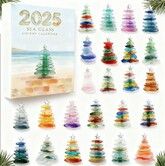 Sea Glass OceanAdvent Calendar 24DAYS Christmas TREE Collectable Advent Calendar Blind Box 2D Flat Acrylic Ornament Countdown Christmas Girls Gift