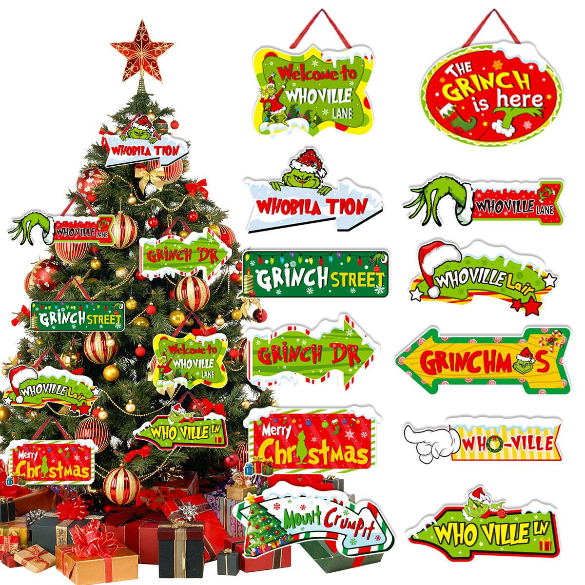 12 Pcs Grinch Christmas Tree Ornaments, Christmas Tree Decorations, Outdoor Tree Festival Ornaments for Christmas Party Supplies and Gifts